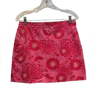 TuTu French Cotton Mini skirt: Bright pink and red floral pattern, retro style 🌸